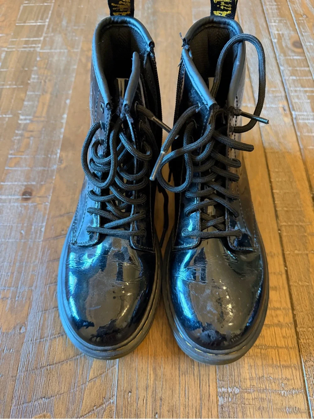 Dr. Martens Kids Black Patent Lace-Up Combat Boots